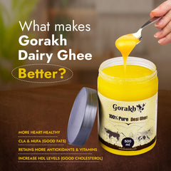 Premium Desi Ghee By Gorakh | Good Source Of Protein Fiber Healthy & Nutritious Desi Cow Ghee Perfect For Moisturizes Skin | 500ml 16.9 Ounce | Jar Pack