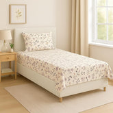 Bedsheet For Single Bed With 1 Pillow Cover - Size 90 X 60 Inches, Beige | Soft Touch Cotton Fabric-Comfortable & Durable | Elegant Printed Bedding Set For Daily Use