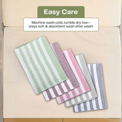 VäRde Premium Handloom Bath Towels 180 Gsm | Towel For Men & Women | Striped & Solid Pattern (Green, Black, Grey, Brown & Pink, Set Of 5)