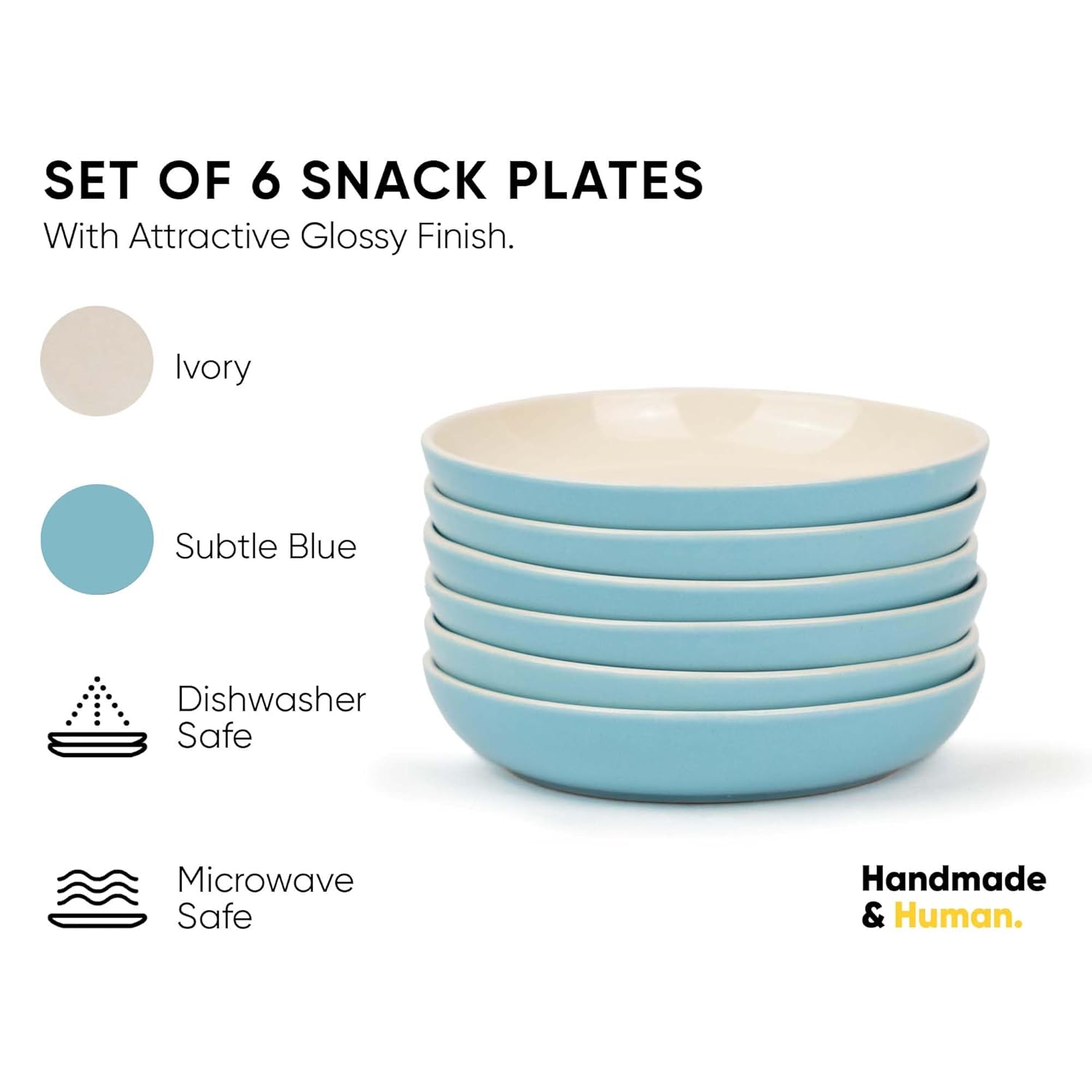 Snack Plates Set Of 6, Blue Slow Series | Snacks Plates Set - Dessert Plates | Small Plates With Glossy Finish - Deep Snack Plates | Microwave Safe & Chip Resistant Snack Plates Set Of 6, Blue Slow Series | Snacks Plates Set - Dessert Plates | Small Plates With Glossy Finish - Deep Snack Plates | Microwave Safe & Chip Resistant