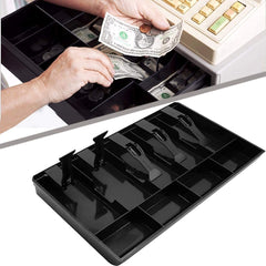 Abs Plastic Cash Drawer Organizer Tray With Coin Slot | Cashier Drawer Box For Petty Cash - 5 Bill & 4 Coin Compartments, Colour - Black