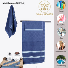 Vivan Homes 100% Cotton Bath, Hand & Face Towel 900 Gsm | Soft & Absorbent Ultra Soft & Quick Dry Bath Towels For Men Women Towel Set - Blue (Set Of 3)