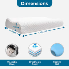 Cervical Orthopedic Memory Foam Pillow For Neck, White Pillow, Standard Size | For Back Pain Support, Gel Pillow With Washable Cover, Shoulder Pain Relief - Pack Of 1