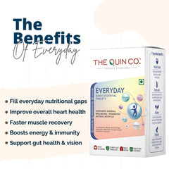 The Quin Co. Everyday Multivitamin Tablets For Men & Women With 38 Active Ingredients | For Immunity, Brain Health, & Gut Health | 60 Tablets , 100gm 0.2lbs