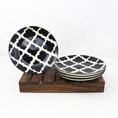 Hand Painted Black Moroccan Ceramic Quarter Plates Set Of 4 | Small Side Plates For Dinner, Snacks - 7 Inch, 4 Pieces, Microwave Safe