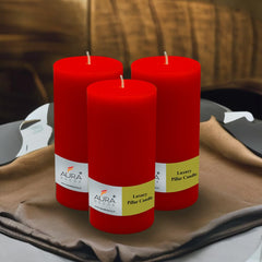 PILLAR CANDLES EXTRA LARGE RED CANDLES | LONG TIME 90 HRS 3X6 INCH SMOKELESS