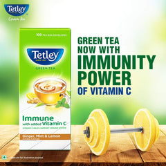 Tetley Ginger, Mint & Lemon Green Tea - 100 Tea Bags Envelopes | Immune With Added Vitamin C - Rich In Antioxidants, Medium Caffeine