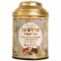 San-Cha Happy Mind Herbal Tea - 25 Biodegradable Herbal Tea Bags | Boosts Memory & Relieves Anxiety - Zero Caffeine | 3 Ayurvedic Super Herbs