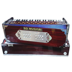 Folding Portable Harmonium Coupler With Padded Bag - 42 Keys, 3.5 Octaves, 9 Stopper (5 Stops + 4 Drones), Two Reeds (Base- Male) - Tuning A440 Hz Pitch