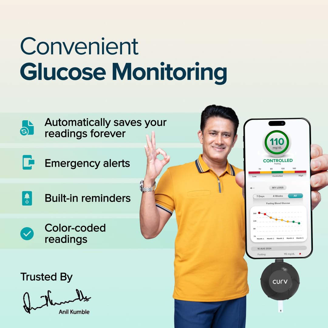 Beato Curv Sugar Test Machine | FREE 50 Strips & 50 Lancets (Type-C USB Connector) | Simple & accurate testing of Blood sugar levels at home |Smartphone Connected Glucometer Machine | Android only | ISO Certified: Made in India Beato Curv Sugar Test Machine | FREE 50 Strips & 50 Lancets (Type-C USB Connector) | Simple & accurate testing of Blood sugar levels at home |Smartphone Connected Glucometer Machine | Android only | ISO Certified: Made in India