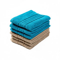 Akiko Home 100% Cotton Essential Series Hand Towels 1200 Gsm | Soft, Absorbent & Durable, Cotton Hand Towel For Bathroom Use, Gentle On Skin- Pack Of 6 (Teal & Beige)