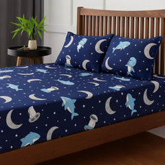 Kids Bedsheet Double Fun, Colorful & Soft Microfiber Bed Sheet With 2 Pillow Covers - Size 90x100 Inch, Dark Blue | Wrinkle-Free & Cozy Bedding For Boys & Girls