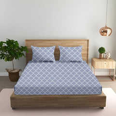 King Size Fitted Bedsheet With 2 Large Pillow Covers - 108 X 108 Inches, Grey & White | Soft, Breathable & Durable | Wrinkle Resistant