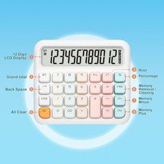 Arsenio New Colorful Mechanical Cute 12 Digit Large LCD Display Big Round Button Calculator Easy To Press With Battery & Solar For School Office Business Home (Multicolor) (Design-04)