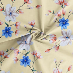 100% Cotton Feel Bedsheet With Two King Size Pillow Covers | 90 X 100 Inches, Cream & Blue - Luxurious Comfort & Softness-Durable & Long Lasting Double Bedsheet