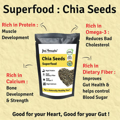 Jus' Amazin Organic Chia Seeds Raw, High Fiber, Diet Food Boosts Immunity High Protein & Calcium Chia Seeds For Weight Loss Good For Heart Health, Omega-3 | 100gm 0.2lbs