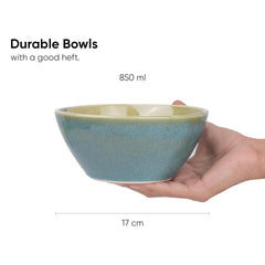 Ceramic Serving Medium Bowls Set Of 2 Pieces - 850ml Each, Green Blue Reactive | Premium Ceramic Bowls - Medium Size | Microwave Safe Bowls - Bowl Sets With Glossy Finish | Ceramic Bowls