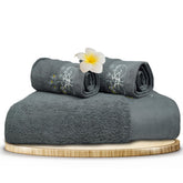 Rangoli 100% Cotton Martin Bath & Hand Towels 900 Gsm | Quick Dry, Ultra Soft, Highly Absorbent Printed Bath Towel - Grey (Set Of 3)