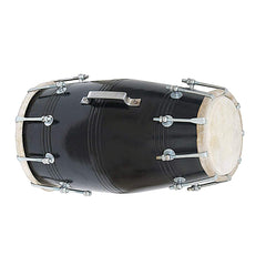 Handmade Nut & Bolt Screw Fitted Wooden Dholak - Black | Perfectly Symmetric Round Dholak - Dholak For Festival, Wedding, Satsang | Very Easy To Tune - Goat Skin On Both Side