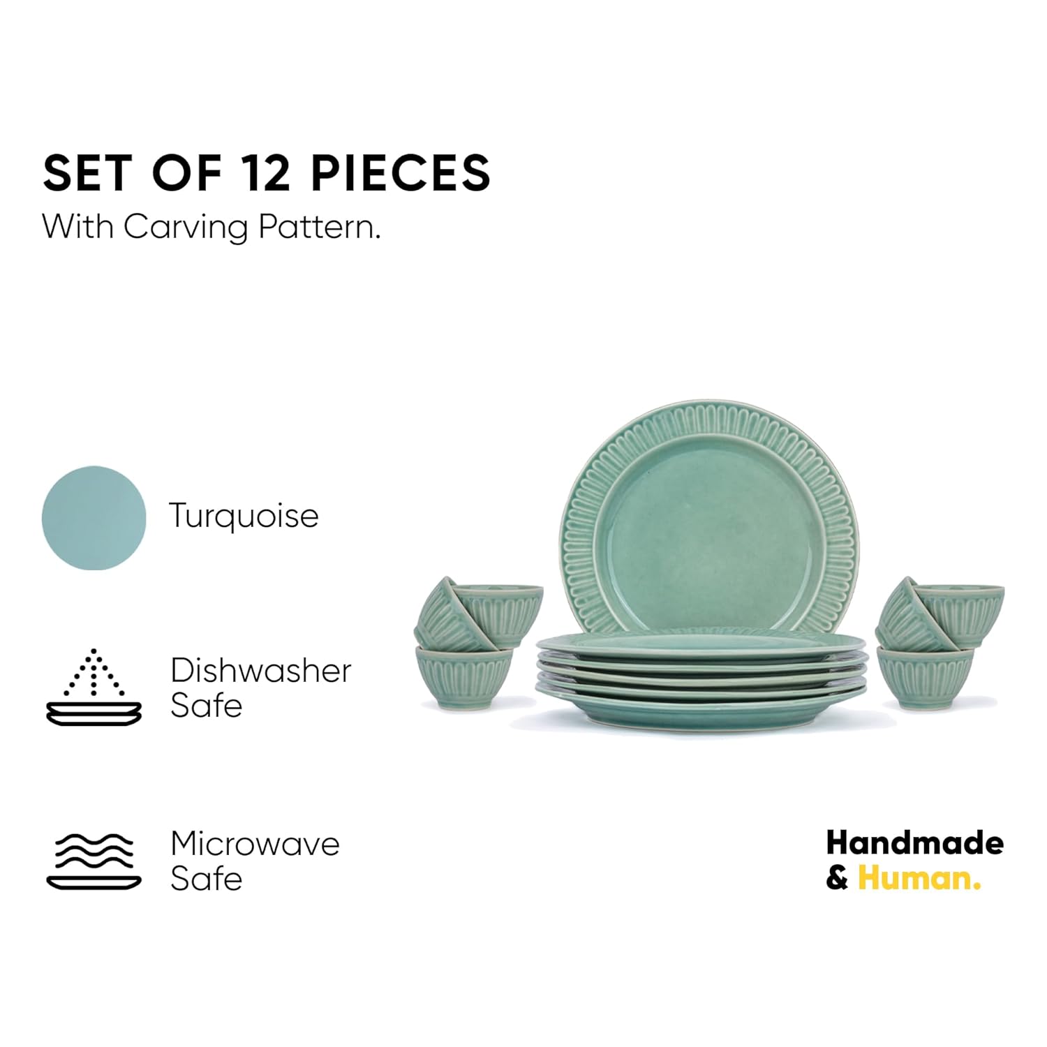 Ceramic Dinner Set Of 12 Pcs, Light Mint | Crockery Set For Dining Table - Dining Sets Crockery Items With Glossy Finish | 6 Dinner Plates+ 6 Veg Bowls, 200ml Each Ceramic Dinner Set Of 12 Pcs, Light Mint | Crockery Set For Dining Table - Dining Sets Crockery Items With Glossy Finish | 6 Dinner Plates+ 6 Veg Bowls, 200ml Each