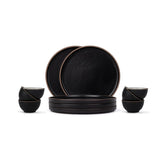 Ceramic Japandi Dinner Set - 12 Pcs, Black | Crockery Set, Ceramic Dinner Set With Matte Finish - Dinner Set Ceramic | 6 Dinner Plates + 6 Veg Small Bowls, 220ml Each