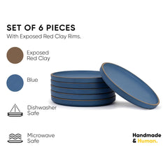 Ceramic Quarter Plates Set Of 6, Blue Artisanal Series | Premium Stoneware Dessert Plates - Snacks Plates Set With Matte Finish | Snack Plate - Small Plates | Japandi Quarter Plates