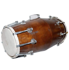Handmade Mango Wood Dholak - Brown | Perfectly Symmetric Round Dholak - Dholak For Festival, Wedding, Satsang | Beautiful Nut & Bold Fitting Shiny Brown Goat Skin On Both Side