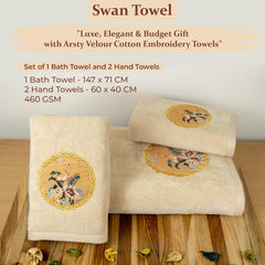 Akiko Home Prima Dream 100% Cotton 1 Bath & 2 Hand Towel 1000 Gsm | Soft, Absorbent & Durable, Cotton Bath Towel | Pack Of 3 (Beige)