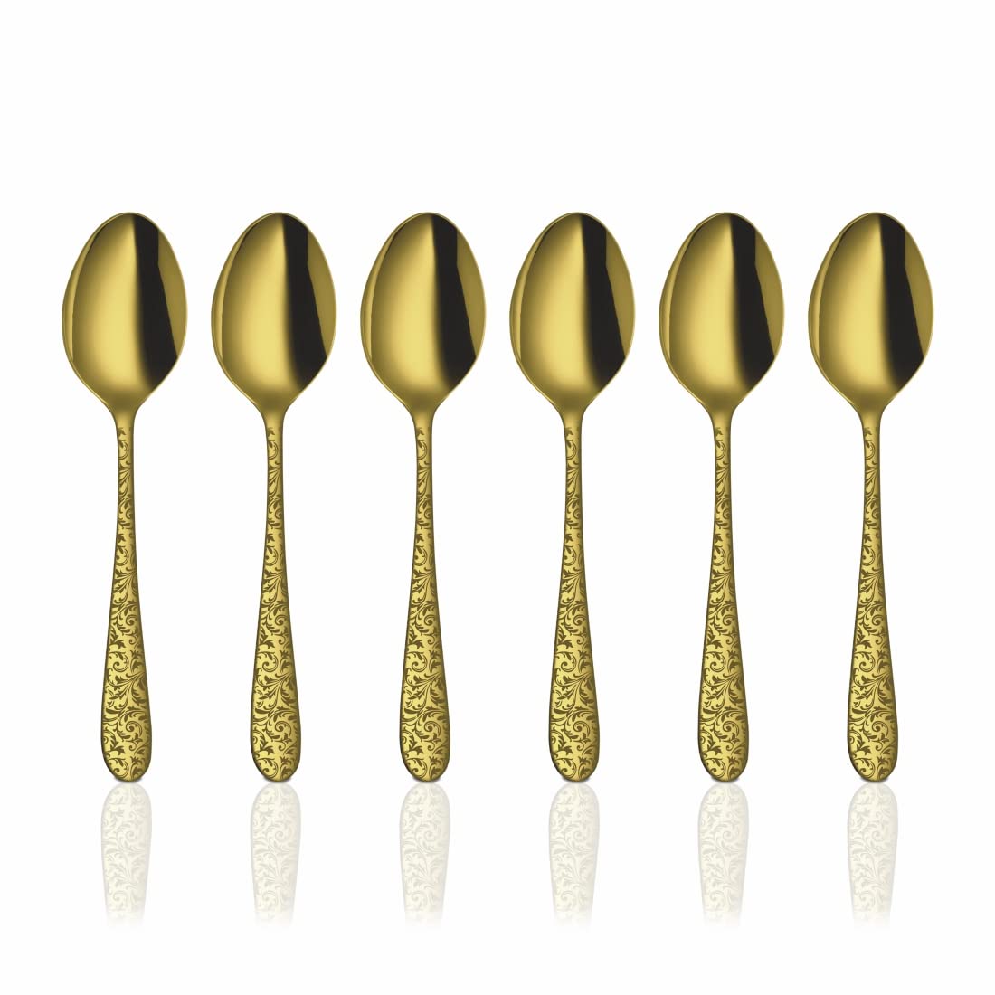 Stainless Steel Jasmine With Gold PVD Coating & Laser Baby Spoon Set Of 6 Pieces | Easy To Clean & Dishwasher Safe