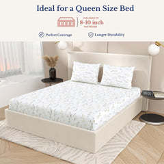Queen Size Pure Cotton Bedsheet With 2 Pillow Covers | 90 × 100 Inches, Yellow & White | Soft Breathable Floral Design Bedding | Comfortable Sleep All Year