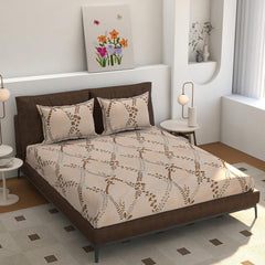 Printed Double Bedsheet With 2 Pillow Covers - 96 X 89 Inches, Peach & Brown | Ideal For Daily Use, Bedroom Decor & Gifting | Resistant All-Season Bedsheet