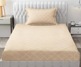 Check Single Bedsheet With 1 Pillow Cover 60 X 90 Inches, Cream | Comfortable & Durable | Elegant Printed Bedding Set For Daily Use