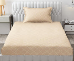 Check Single Bedsheet With 1 Pillow Cover 60 X 90 Inches, Cream | Comfortable & Durable | Elegant Printed Bedding Set For Daily Use