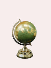 Rotating World Globe 8 Inch With Gold Arc & Wooden Stand For Show Pieces For Home Decor, Office Decor, Study Table Decor, Birthday, Party Gifts For Students, Green, Pack Of 1