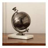 Handcrafted Miniature Metal Earth With White Marble Base, Mini Globe For Home Decor, World Globe, Accessories For Table, Desk, Showpiece | For Office, Shelves & Gifting (Black) Pack Of 1