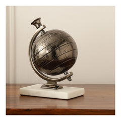 Handcrafted Miniature Metal Earth With White Marble Base, Mini Globe For Home Decor, World Globe, Accessories For Table, Desk, Showpiece | For Office, Shelves & Gifting (Black) Pack Of 1