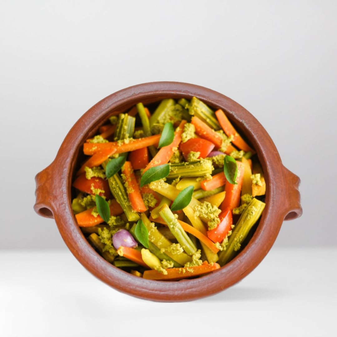 Deep Burned Uncoated Clay Pot + Kadai + Handi With Handle Combo With 2 Wooden Spatulas Complimentary Pack Of 3 - Red, 1+2+3 Liters | Pre-Seasoned Mud Pot - Unglazed, Double Fired, Hand Crafted Deep Burned Uncoated Clay Pot + Kadai + Handi With Handle Combo With 2 Wooden Spatulas Complimentary Pack Of 3 - Red, 1+2+3 Liters | Pre-Seasoned Mud Pot - Unglazed, Double Fired, Hand Crafted