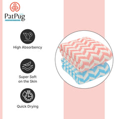 Patpug Coral Microfiber Ultrasoft Comfortable Highly Absorbent Quick Drying Large Bath Towel 700 Gsm (Blue & Pink)- Pack Of 2