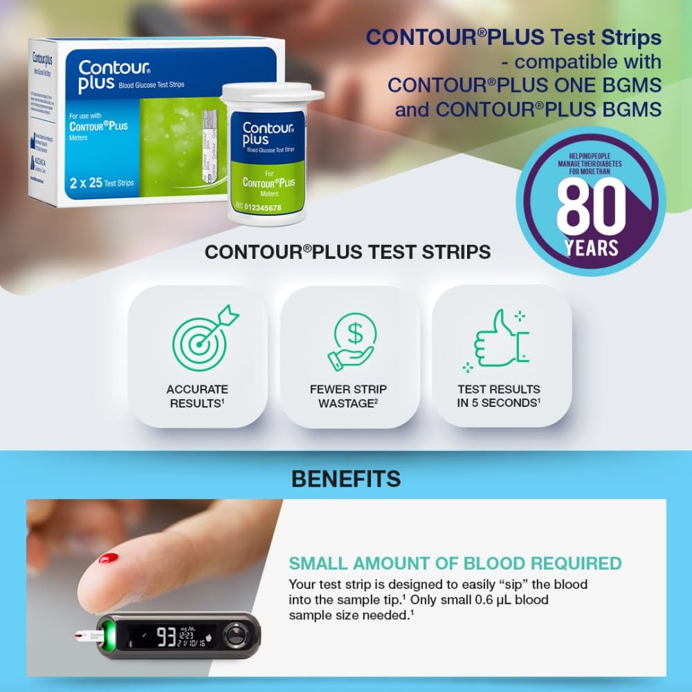Contour Plus Blood Glucose Test Strip (25 Strips) | Contour Plus Glucometer 25 Test Strips Pack Contour Plus Blood Glucose Test Strip (25 Strips) | Contour Plus Glucometer 25 Test Strips Pack