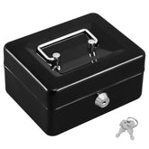 Small Cash Box, With Key Lock & Coin Try, Portable, 6" Inch Petty Cash Box, Money Safe Box | Colour - Black, Material - Alloy Steel