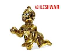 Gold Designer Attractive Pure Ashtadhatu Laddu Gopal Idol, Golden, Brass - Size No.4, Golden Hand Painted Idol, Baby Krishna, Kanhaiya, God Statue