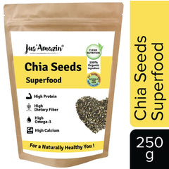 Jus' Amazin 100% Organic Chia Seeds High Protein, High Fiber Omega-3, Calcium Heart Health Diet Food, Weight Loss Boosts Immunity, Health Seeds, Healthy Snack | 250gm 0.5lbs