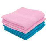 Patpug 100% Indian Ultra Soft Cotton Hand Towel 600 Gsm | For Gym, Workout, Yoga, Wash Basin (Teal & Sweet Pink) - 4 Piece