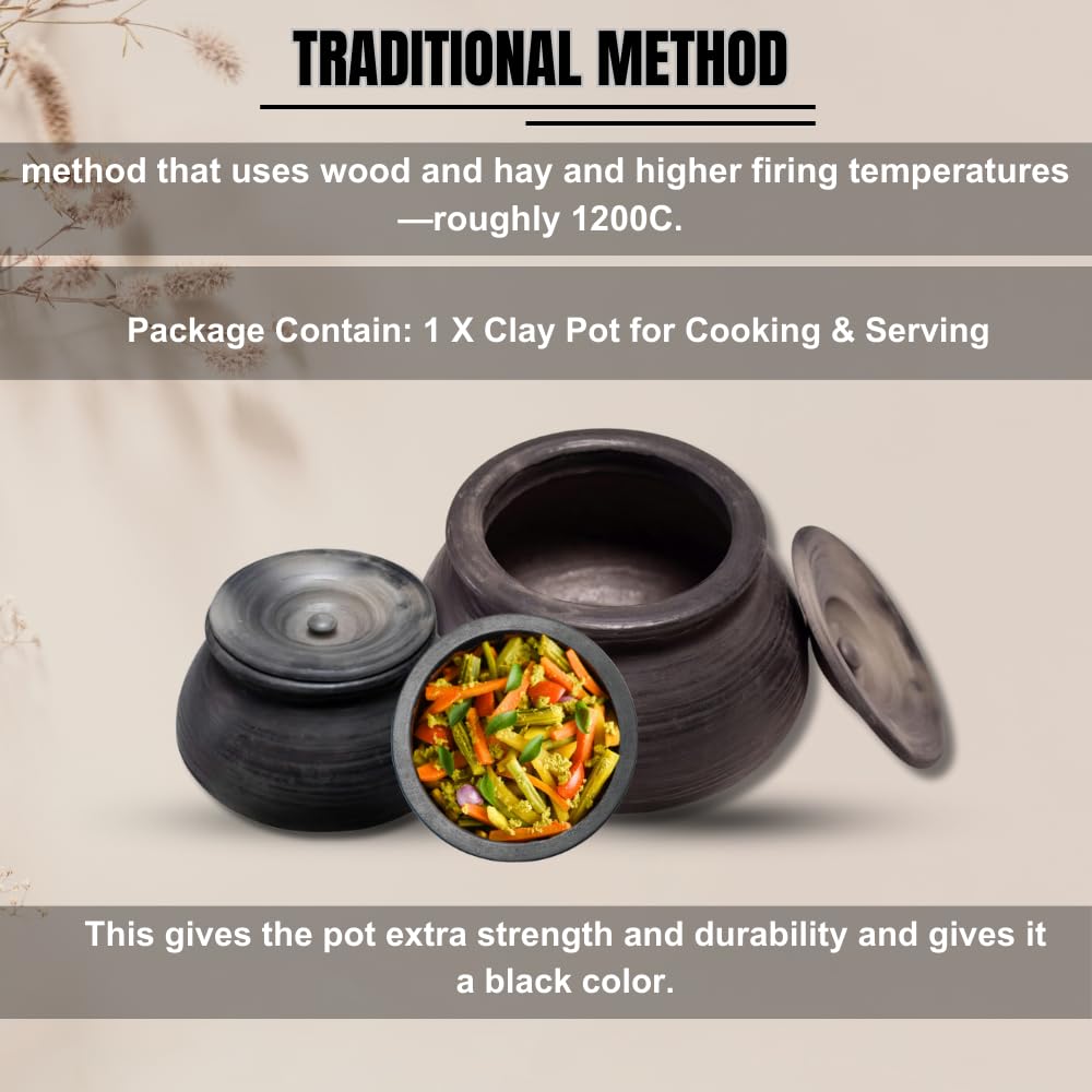Exclusive Range Unglazed Clay Biryani Handi With Lid 2 Liters + 3 Liters, Pack Of 2 | Earthen Pot For Cooking With Lid, Black Exclusive Range Unglazed Clay Biryani Handi With Lid 2 Liters + 3 Liters, Pack Of 2 | Earthen Pot For Cooking With Lid, Black