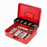 Cash Box With Combination Lock, Metal Cash Box With Money Tray, Cash Register,5 Compartments Cantilever Tray & 4 Spring - Clips For Bills,11.81"X 9.45"X 3.54" Colour - Red