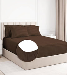 Elastic Fitted Double Bedsheets With 2 King Size Pillow Covers - 72x78+10 Inches, Brown | Double Bed With All Around Elastic 220 Thread Count Super Soft
