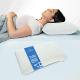 Ergonomic Memory Foam Pillow For Neck Pain Relief - 21 X 14 X 4.5 Inch | Orthopedic Pillow For Side, Back Sleeping | For Head Pain Relief, Washable Jacquard White Cover - Pack Of 1