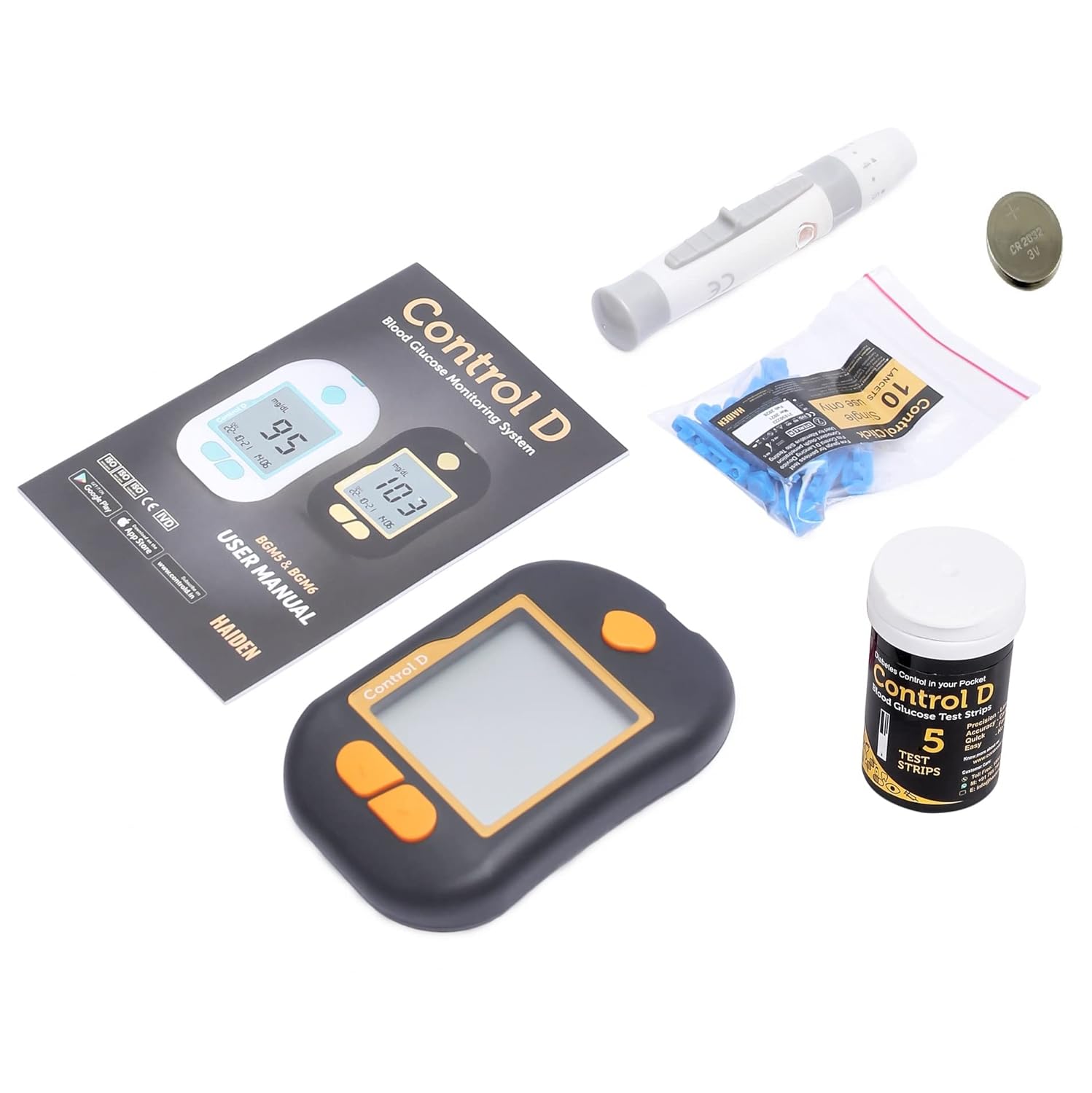 Control D Advanced Digital Glucose Blood Sugar Testing Monitor With 5 Strips Glucometer Control D Advanced Digital Glucose Blood Sugar Testing Monitor With 5 Strips Glucometer