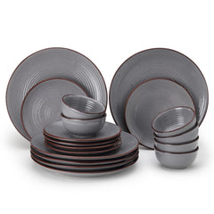 Hand Painted Ceramic Solid Dinner Set Of 18 - Grey | 6 Dinner Plates, 10 Inch Each+ 6 Small Plates, 7 Inch Each + 6 Small Dinner Bowls, 180ml Each - Microwave & Dishwasher Safe