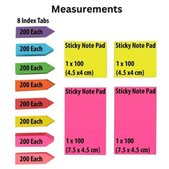 Sticky Notes Set Memo Pad With 8 Sticky Tabs, 200 Sheets Each | Office Stationery School Supplies